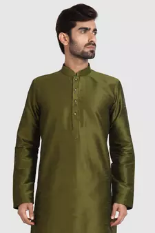 Green plain art dupion silk kurta-pajama