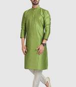 Green plain art dupion silk kurta-pajama