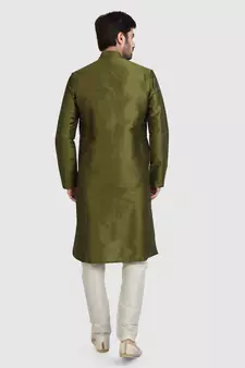 Green plain art dupion silk kurta-pajama