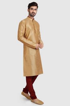 Gold plain art dupion silk kurta-pajama