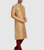 Gold plain art dupion silk kurta-pajama