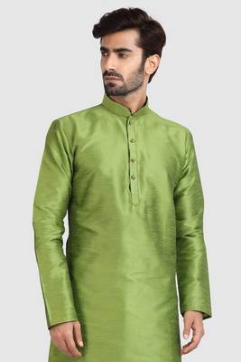 Green plain art dupion silk kurta-pajama 3