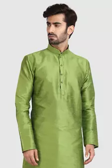 Green plain art dupion silk kurta-pajama