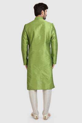 Green plain art dupion silk kurta-pajama 4
