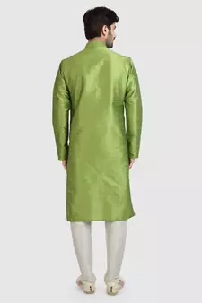 Green plain art dupion silk kurta-pajama