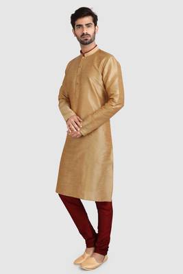Gold plain art dupion silk kurta-pajama 2