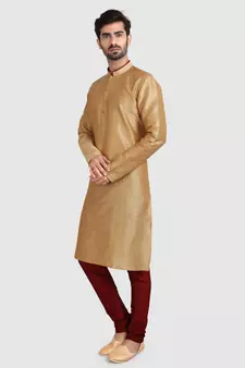 Gold plain art dupion silk kurta-pajama