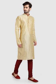 Gold plain art dupion silk kurta-pajama