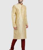 Gold plain art dupion silk kurta-pajama