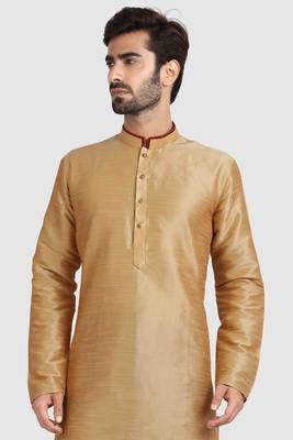 Gold plain art dupion silk kurta-pajama 3