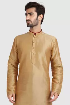 Gold plain art dupion silk kurta-pajama