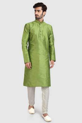 Green plain art dupion silk kurta-pajama 5