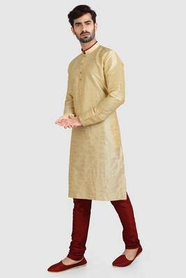 Gold plain art dupion silk kurta-pajama 2