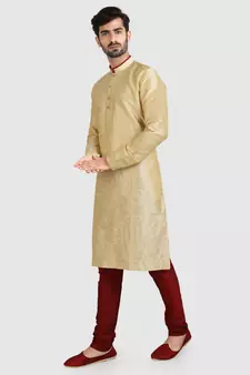 Gold plain art dupion silk kurta-pajama