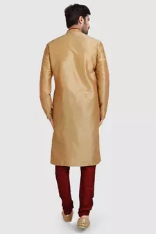 Gold plain art dupion silk kurta-pajama