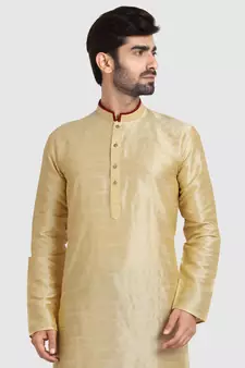 Gold plain art dupion silk kurta-pajama