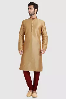 Gold plain art dupion silk kurta-pajama