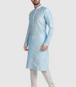 Blue plain art dupion silk kurta-pajama
