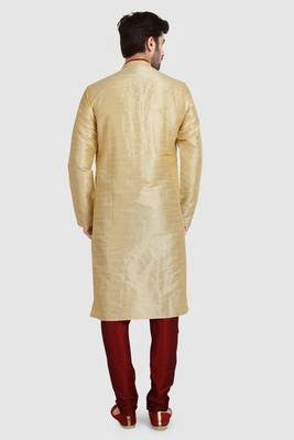 Gold plain art dupion silk kurta-pajama 4