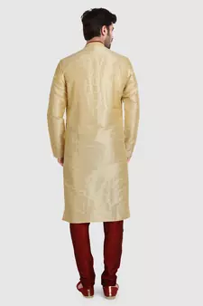 Gold plain art dupion silk kurta-pajama
