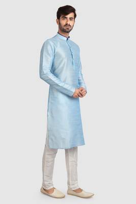 Blue plain art dupion silk kurta-pajama 2