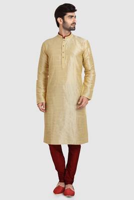 Gold plain art dupion silk kurta-pajama 5