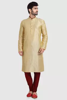 Gold plain art dupion silk kurta-pajama