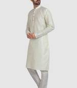 cream plain art dupion silk kurta-pajama