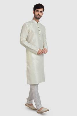 cream plain art dupion silk kurta-pajama 2