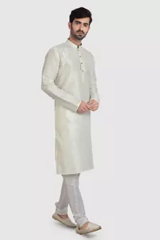 cream plain art dupion silk kurta-pajama