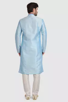 Blue plain art dupion silk kurta-pajama