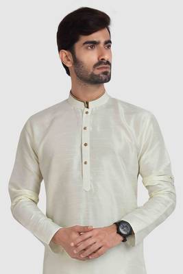 cream plain art dupion silk kurta-pajama 3