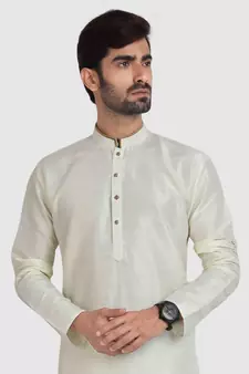 cream plain art dupion silk kurta-pajama
