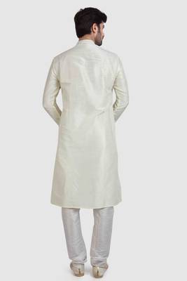 cream plain art dupion silk kurta-pajama 4