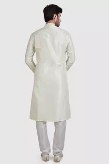 cream plain art dupion silk kurta-pajama