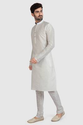 White plain art dupion silk kurta-pajama 1