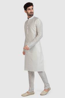 White plain art dupion silk kurta-pajama