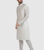 White plain art dupion silk kurta-pajama