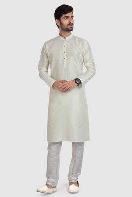 cream plain art dupion silk kurta-pajama 5