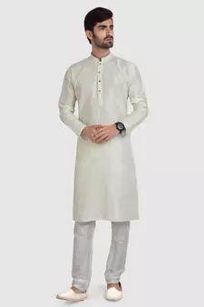 cream plain art dupion silk kurta-pajama