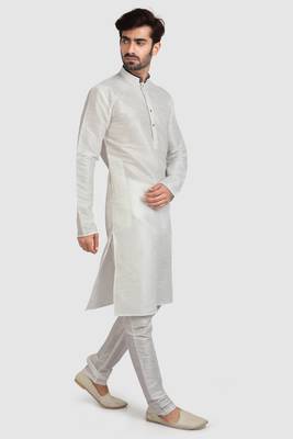 White plain art dupion silk kurta-pajama 2