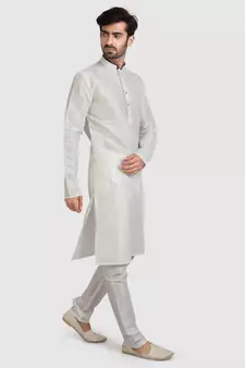 White plain art dupion silk kurta-pajama