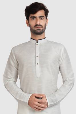 White plain art dupion silk kurta-pajama 3