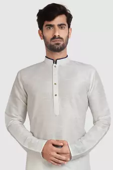 White plain art dupion silk kurta-pajama
