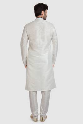 White plain art dupion silk kurta-pajama 4