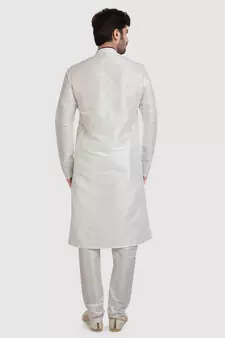 White plain art dupion silk kurta-pajama