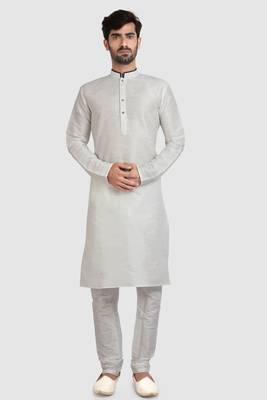White plain art dupion silk kurta-pajama 5