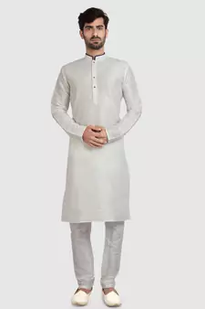 White plain art dupion silk kurta-pajama