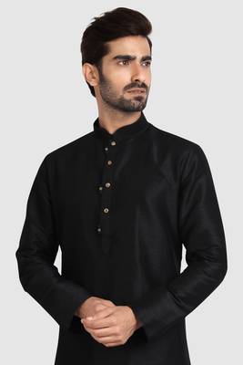 Black plain art dupion silk kurta-pajama 3