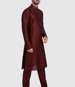 Maroon plain art dupion silk kurta-pajama